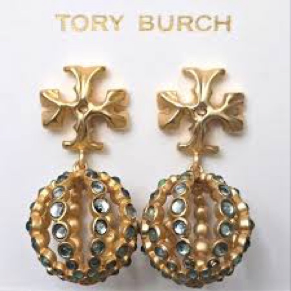 Tory Burch Gold and Blue Roxanne Small Drop Earrings New Retails:$235 - Picture 2 of 5